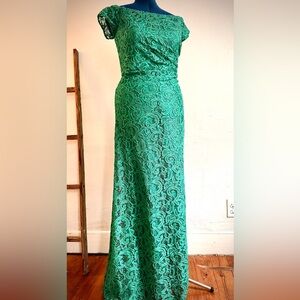 Carmen Marc Valvo Jade Green Lace Gown with Sequins Wedding, Ballgown, Holiday